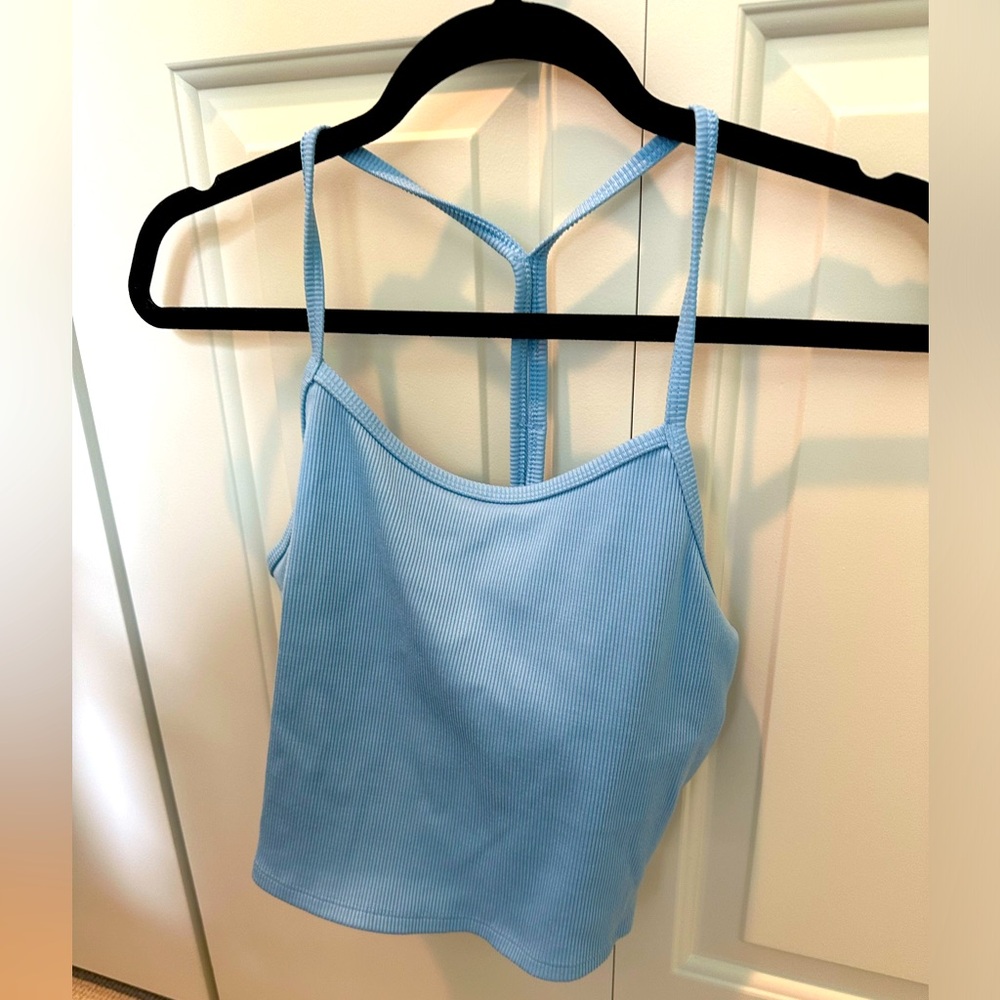 ALO Yoga Light Blue Ribbed Strappy Sports Bra Tank